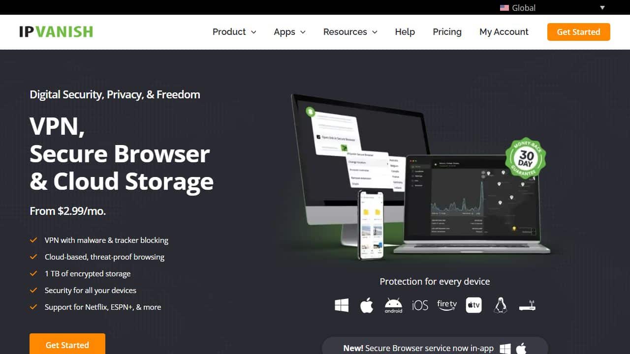 IPVanish Windows App Interface 2026 Dark Mode