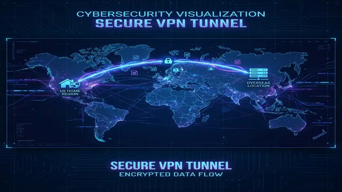 How VPN Routes Your Connection Back Home VPN encrypted tunnel bypassing YouTube TV outside home area geo-restriction