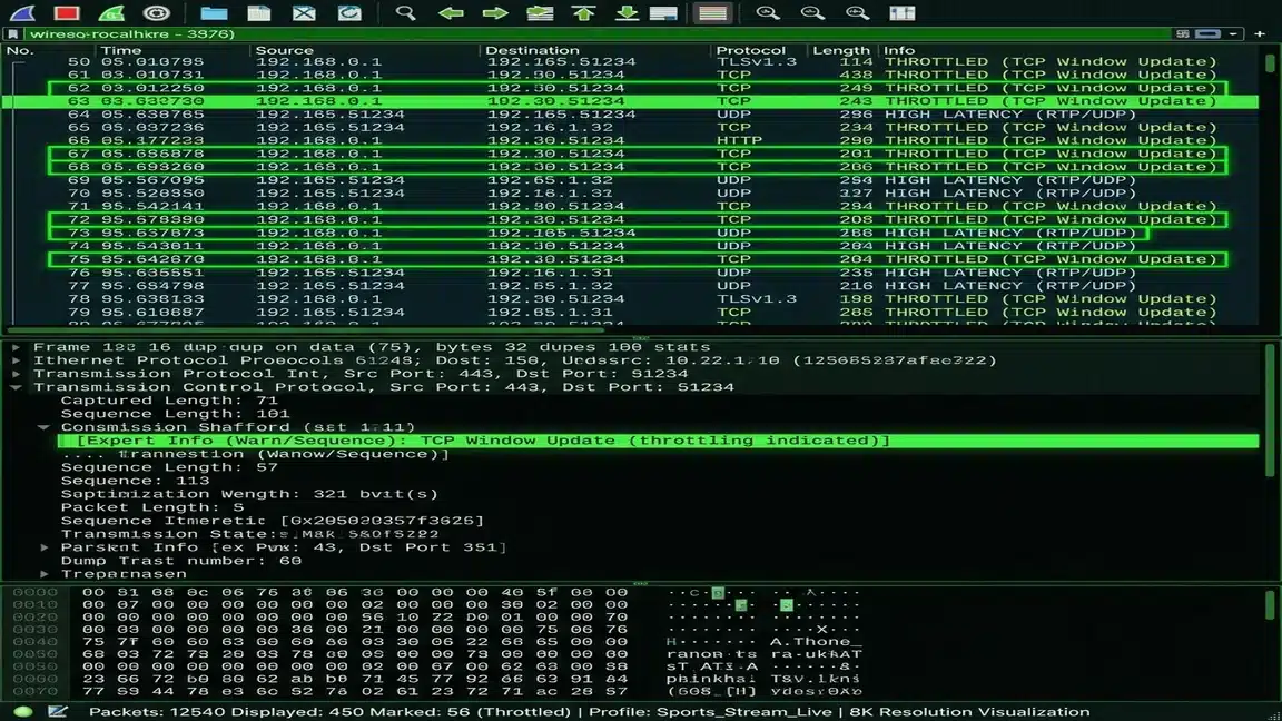 ISP Throttling Technical Proof Wireshark packet analysis showing Super Bowl buffering ISP throttling patterns